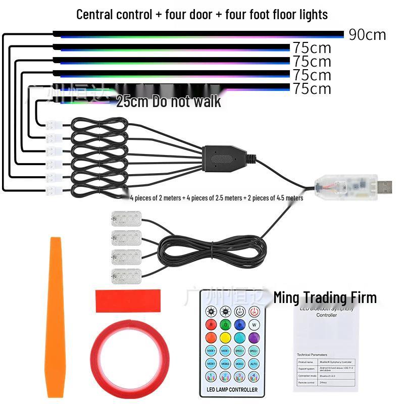 Smart Remote-Control Car LED Ambient Light Strip – Multicolor Acrylic for Central Console and Doors
