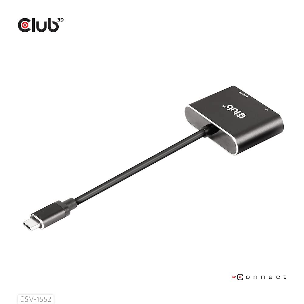 Club 3D MST Hub USB 3.2 Gen2 Type-C (DP Alt-Mode) to DisplayPort + HDMI 4K60Hz Male/Female Dual Display Splitter Hub (CSV-1552)
