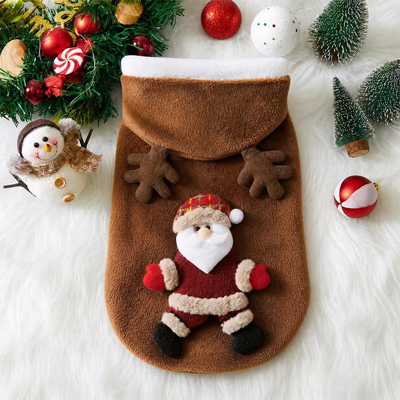 Christmas Dog Clothes Autumn and Winter Flannel Cats Dogs Hoodies Pet Clothes for Small Medium Dogs Christmas Dog Cat Costume