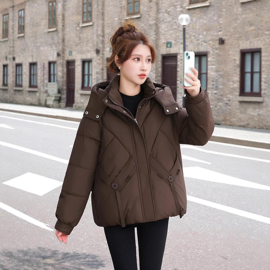 Women’s Short Hooded Windproof Thicken Warm Winter Jacket With Raglan Sleeves