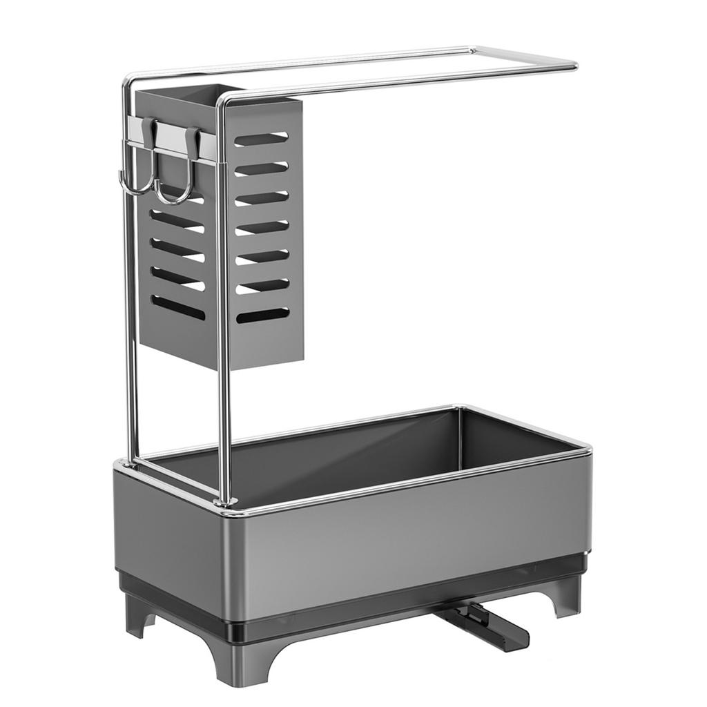 Kitchen Sink Drain Rack Sponge Holder with Soap Dispenser and Towel Bar Space Saving Design for Clean Kitchens