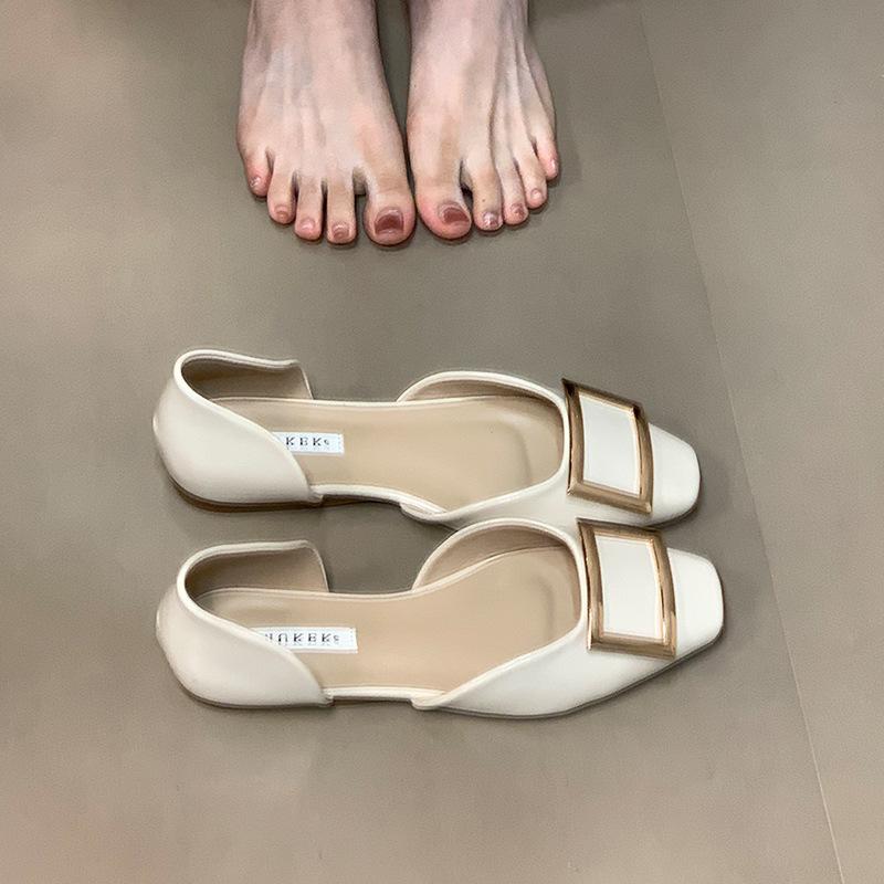 Mode quadratische Schnalle hohle flache Schuhe Damen Frühling und Herbst neu flacher Einstieg ein Pedal Mary Jane Schuhe Französische Pendlerschuhe