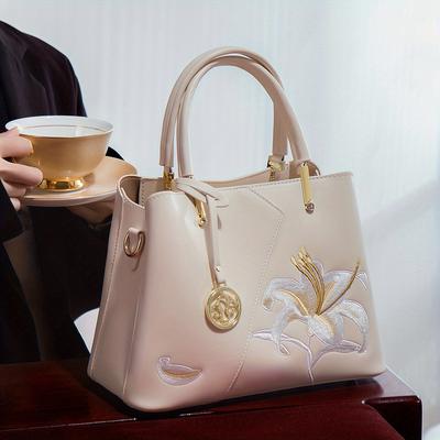 Luxurious Embroidered Bag with Lily Flower Pattern  Perfect Match for Qipao and Other Traditional Dresses