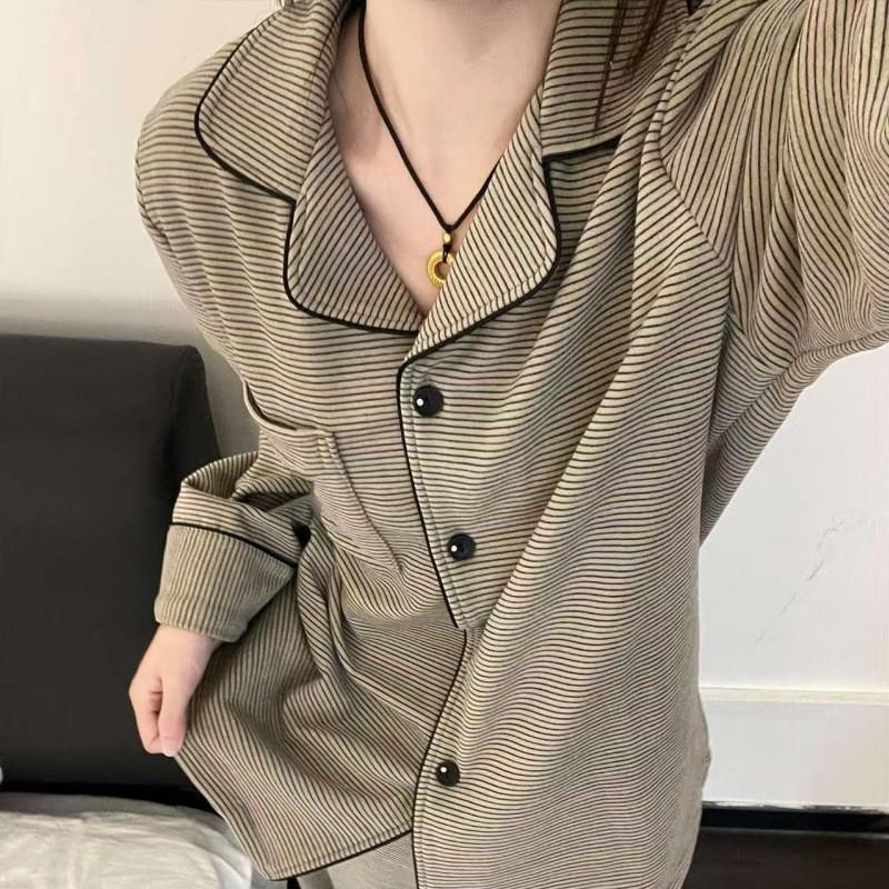 Velvet Striped Cardigan Pajama Set for Women - Autumn/Winter 2025 Collection
