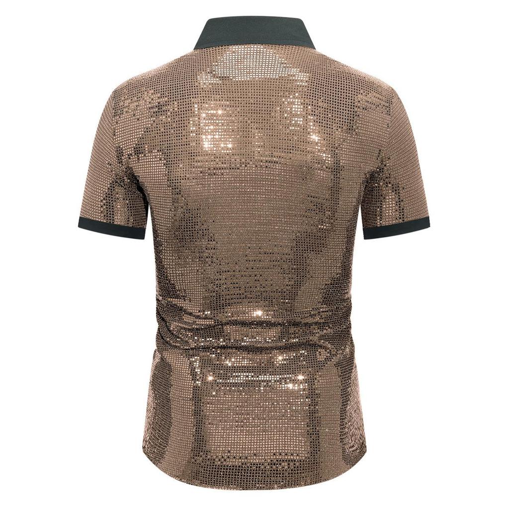 Men's Summer Shiny Patchwork Color Short Sleeve Shirt YC10
