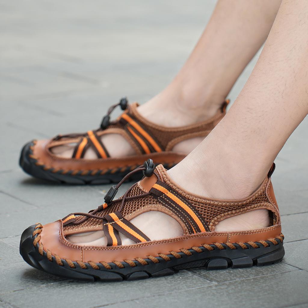 Summer Men's Leather Beach Sandals Handmade Mens Closed Toe Sandals Mens Leather Sandals