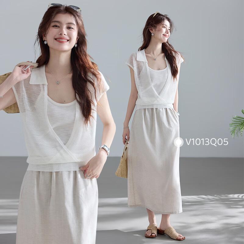 VICTORIA&VERA Hollow Deep V Knit Top & Camisole Set