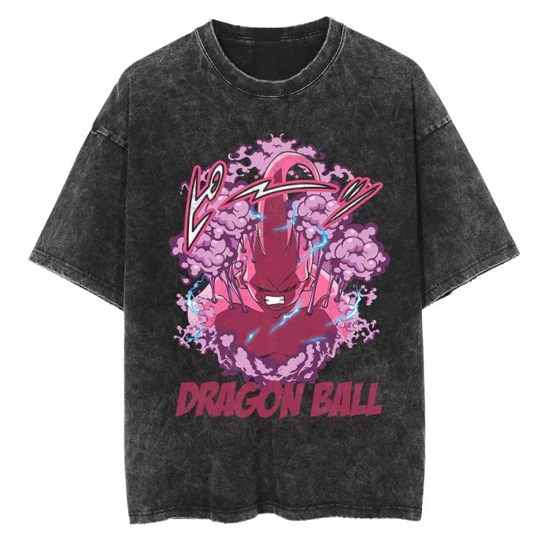 Dragon Ball Majin Buu Pink Aura Printed Tshirt Mens and Womens Washed Tshirt High Quality Vintage Tshirt Harajuku Top