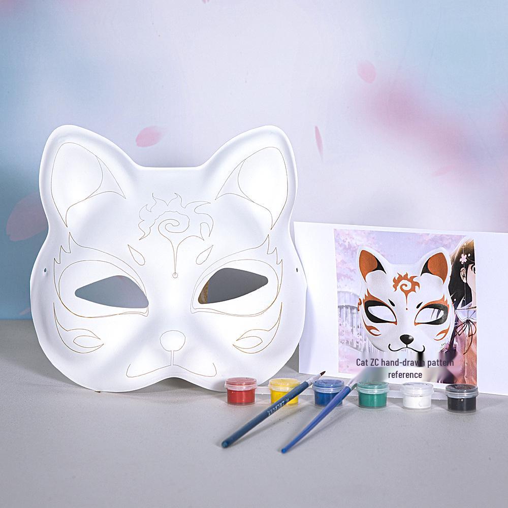 DIY White Peking Opera Fox Mask: Blank Paper Pulp for Kids To Paint