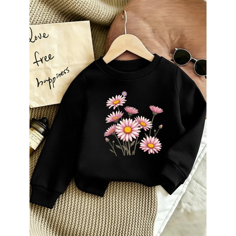 European sizes Cute Floral Print Kids' Lightweight Round Neck Sweatshirt, Comfortable Outdoor Wear Choice for 0-3 Year Old Kids