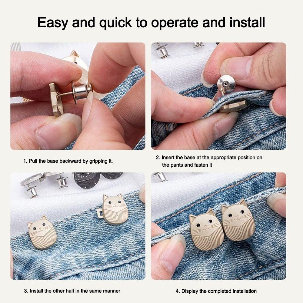New Cartoon Cat Jeans Buttons Fixed Waist Tightening Tool Waist Buckle Adjustable Pants Pins Scarf Fastening