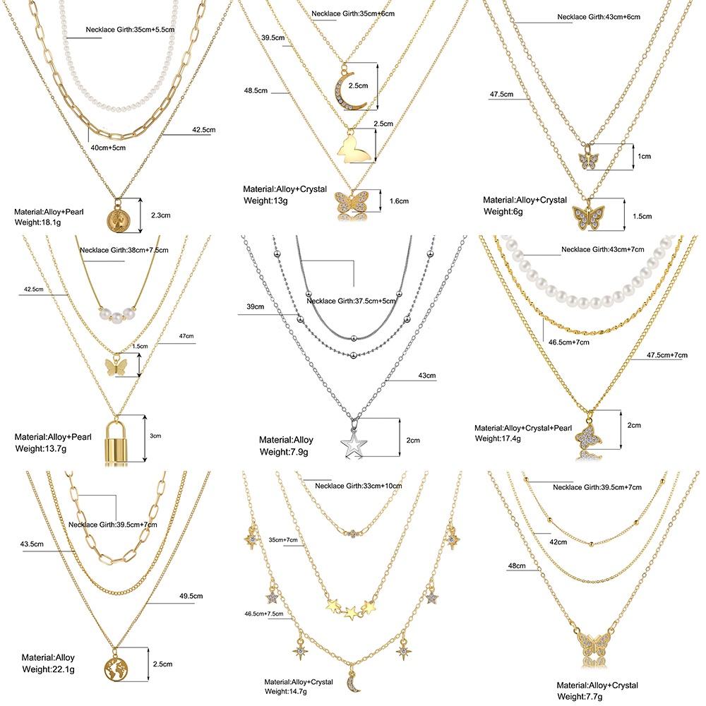 iF ME Fashion Butterfly Lock Heart Pendant Necklace Retro Multilayer Gold Silver Chain Choker for Women Accessories Jewelry