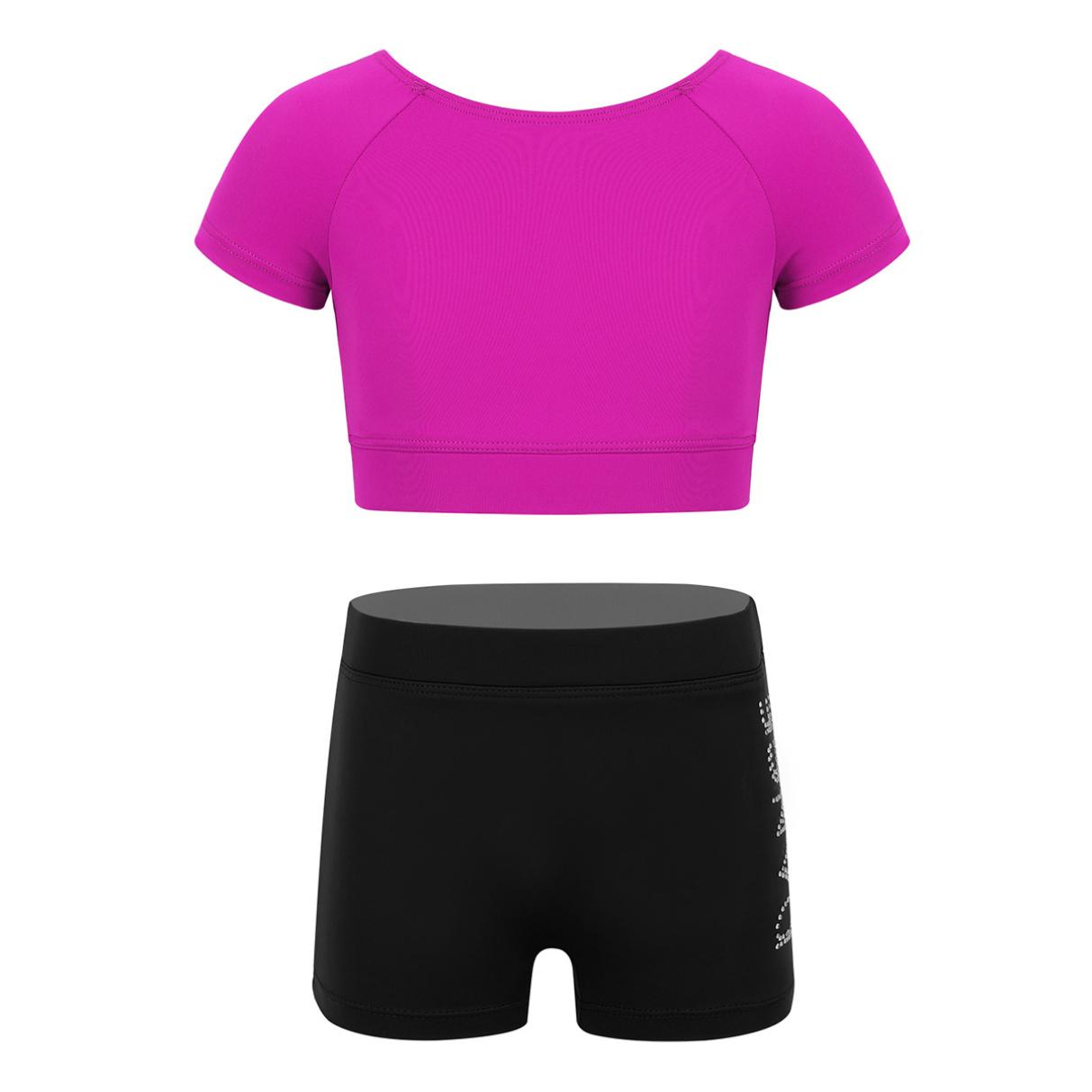 

Діти, дівчата, гімнастика, укорочений топ, спортивна попа, короткі 2 шт., спортивний комплект для йоги, набір для тренувань, балет, танцювальне вбрання 5-6 Years