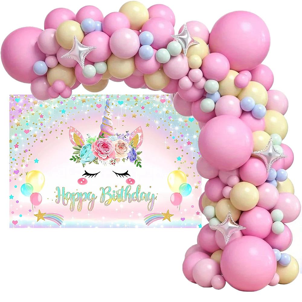 Ballonkettenset Einhorn Hintergrundtuch Szenenarrangement Kindergeburtstagsfeier Ballondekoration Ballon