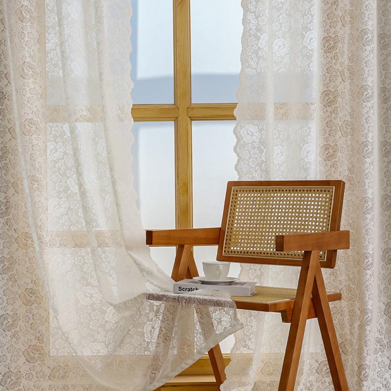 Französischer Spitzen-Transparenter Vorhang Weiß Luftige Fenstergardinen Schlafzimmer Wohnzimmer