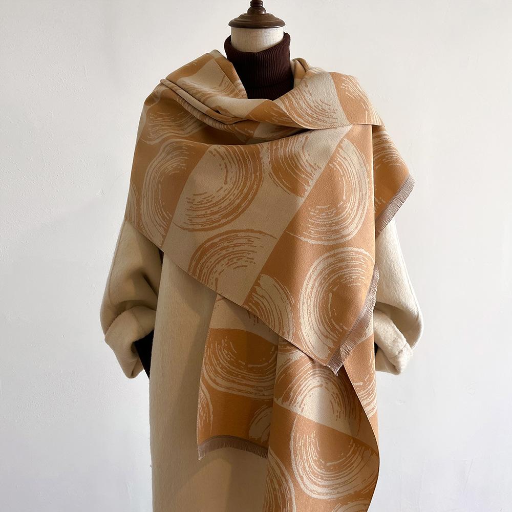 Jacquard landscape painting imitation cashmere scarf for women's office air-conditioned room thick and warm long trendy scarf