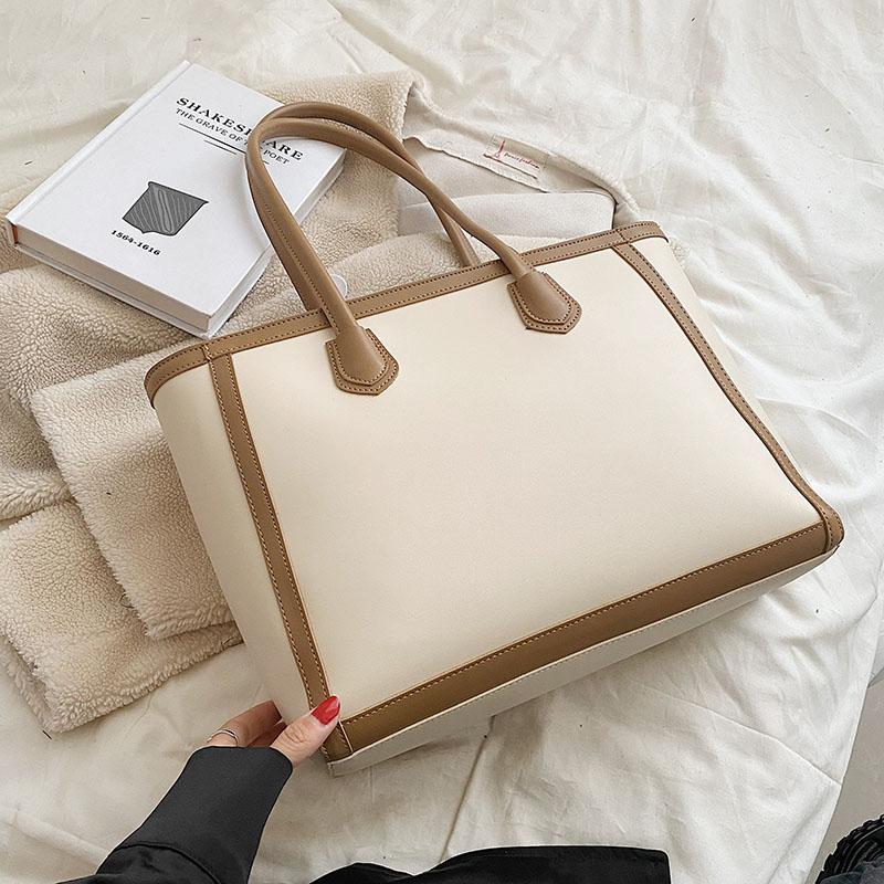 PU Große Kapazität Tragetasche Neue Damen Retro Kontrastfarbe Reißverschluss Textur Handtasche Vielseitige Pendeltasche Einfache Schultertaschen