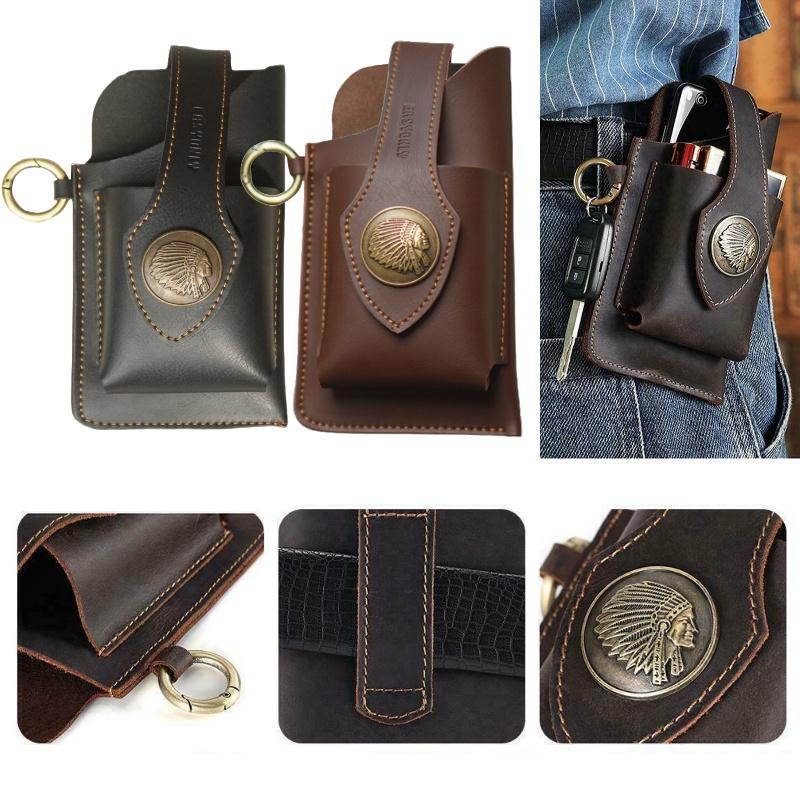 Easyonly Patent Outdoor Running Dual Mobile Phone Waist Bag Multi-functional Pu Leather Belt Waist Pack For Men