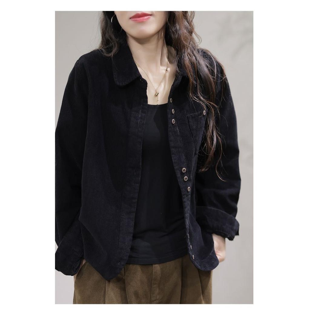 Spring Autumn New Shirt Fashion Art Leisure Long Sleeve Lapel Collar Corduroy Women's Shirt Cardigan Female Short Tops