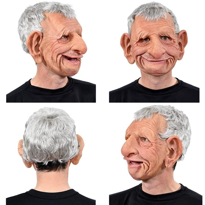 Halloween Mask Party Wrinkled Latex Mask Party Dress Up Supplies Christmas Grandfather Hat Mask Full Face Headgear Mask