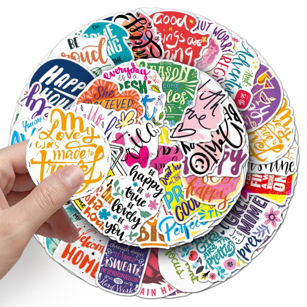 50 Motivational English Graffiti Stickers for Laptop, Suitcase, Car, Scooter, and Fridge Decor