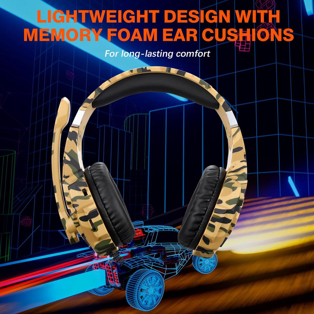 Docooler Gaming Headset with Gaming Headset with 40mm HiFi Adjustable Memory Foam Ear Cushions for and Mobile Consoles Mic, Over-Ear Drivers, 120°