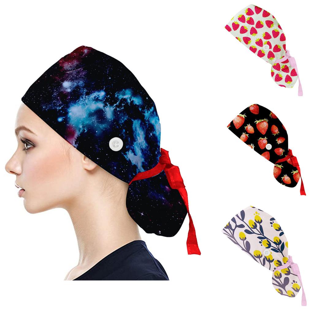 (Projecteur)Casquette de gommage avec boutons imprimés, chapeau bouffant pour femmes et hommes
