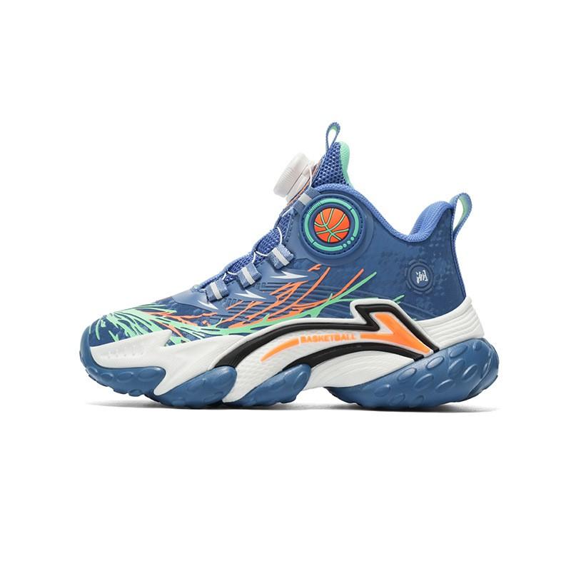 Youth Style Shoes Kids Basketball Shoes With Rotating Buckle Lightweight Cushioned Sneakers Indoor Court Use Blue Black Red