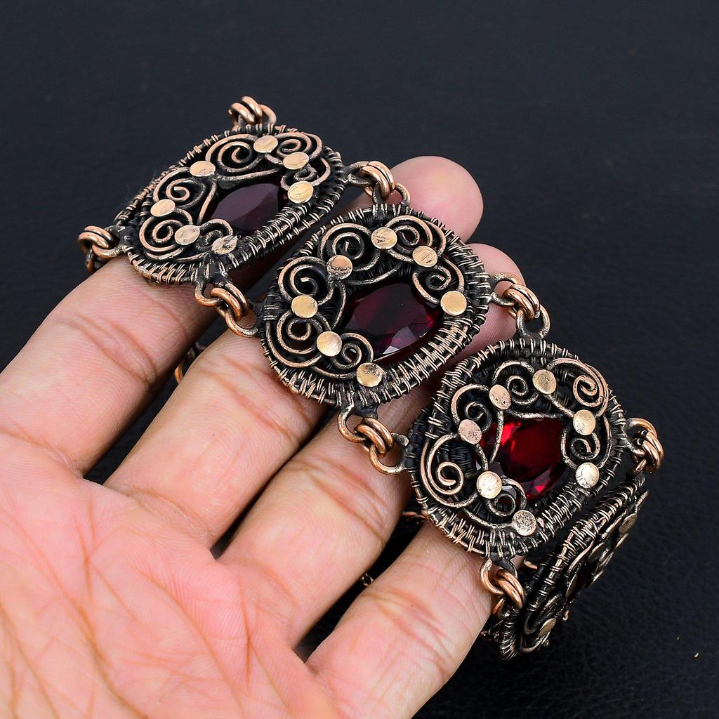 Granat Armreif, 999 Kupferdraht umwickelter Manschettenarmreif, Verstellbarer Armreif, Edelstein Schmuck Geschenk für Mama, Handgefertigt, Brandneuer Schmuck