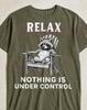Relax Nothing Is Under Control T-Shirt, Raccoon Chair Quote Tee, Vintage PNG Design, Humorous Raccoon Lover Gift, Sarcastic Tee