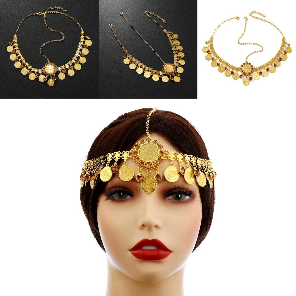 Fashion Simulation Gemstone Decoration Circular Tassel Design Gold Headwear For Womens Travel Gift