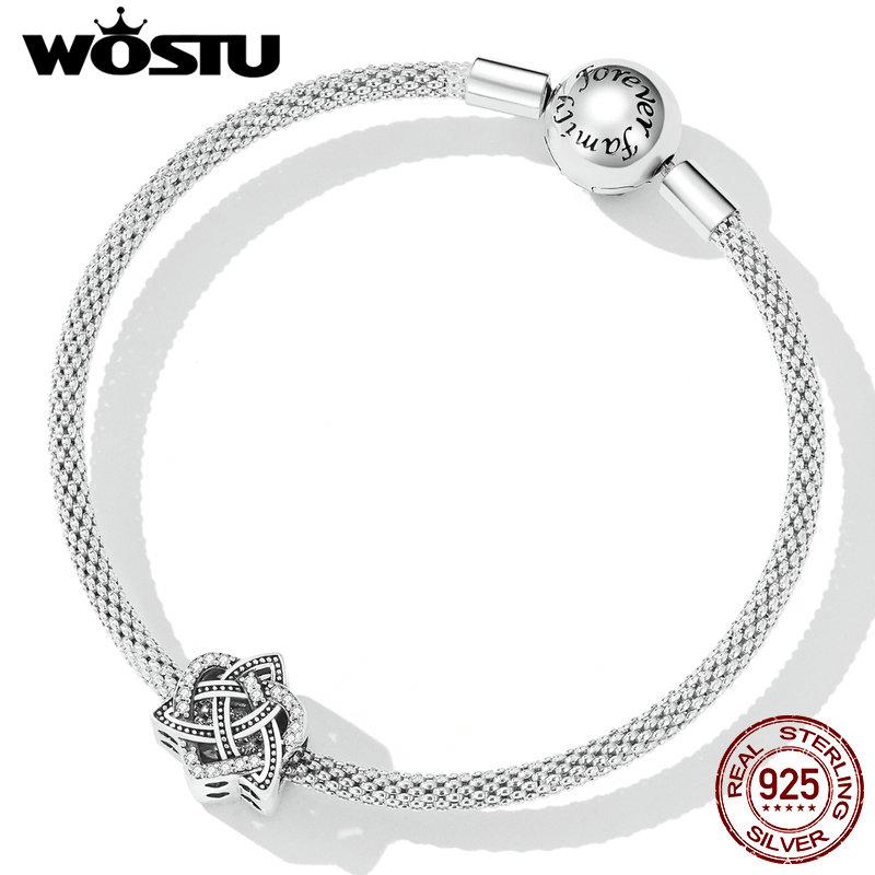 WOSTU 100% 925 Sterling Silber Keltischer Knoten Herzförmige Retro Anhänger Perlenbesetzt Für Frauen Passend Original DIY Armband Halskette Schmuck