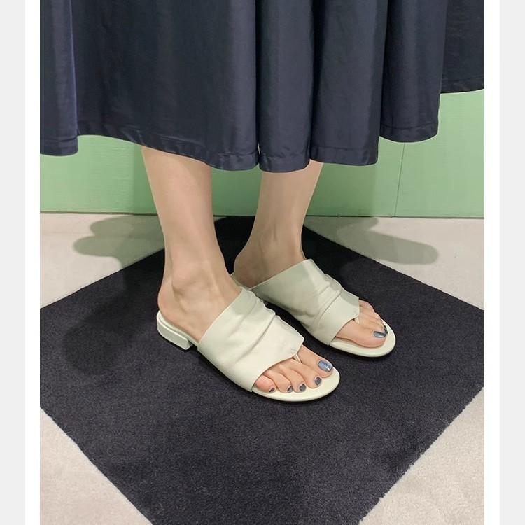 Grape mother same minimalist old money wind wide upper pleated flat bottom slippers round head casual versatile toe cool slippers