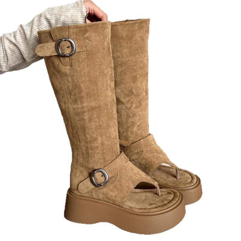 6Cm Thick-soled Flip-flops Cool Boots Women's Open-toed Western Boots 2025 Summer New Stacking Boots Heightening Short Boots