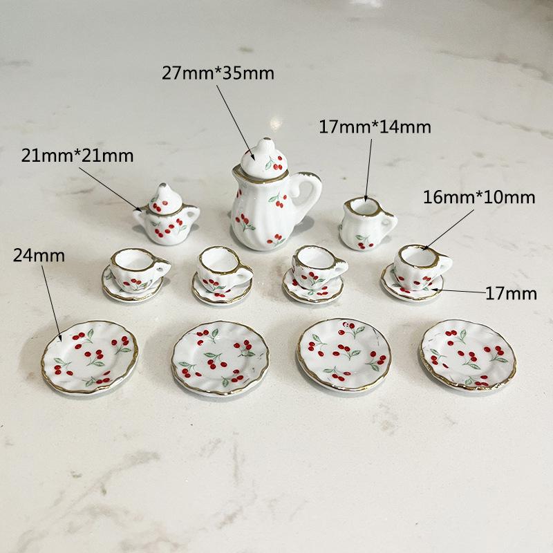 15Pcs/Set Vintage Miniature White Porcelain Tea Set Pot Cup Plate Tableware Dollhouse House Model Room Items Furniture Decor