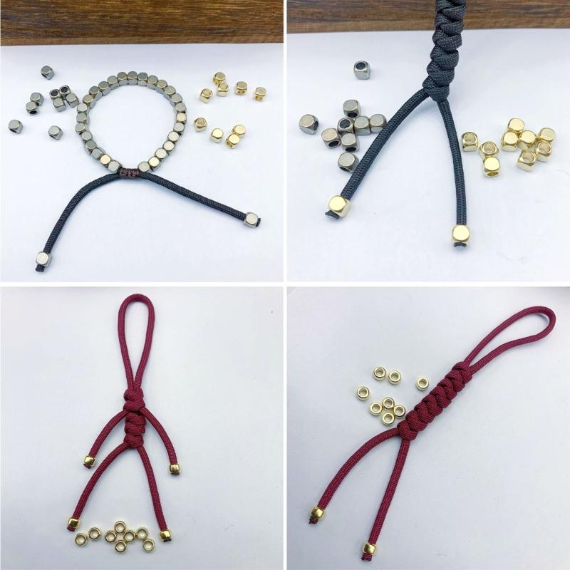 Balení 20 měděných izolačních mosazných korálků Příslušenství Kulaté/Čtvercové Korálky na šňůrku Paracord pro DIY výrobu šperků