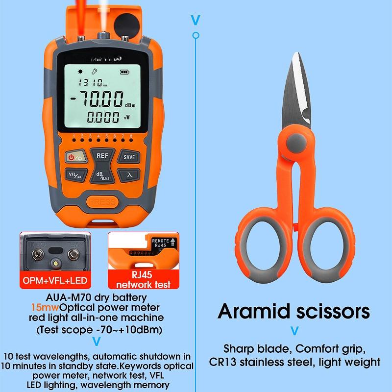 15km -70~+ 10dbm Visual Fault Locator Tester FTTH Fiber Optic Tool Kit with Fiber Cleaver All In One Optical Power Meter