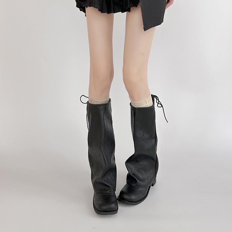 Temperament high-heeled trouser boots women's fashion versatile lace-up simple autumn and winter new thick heel thin fashion boots