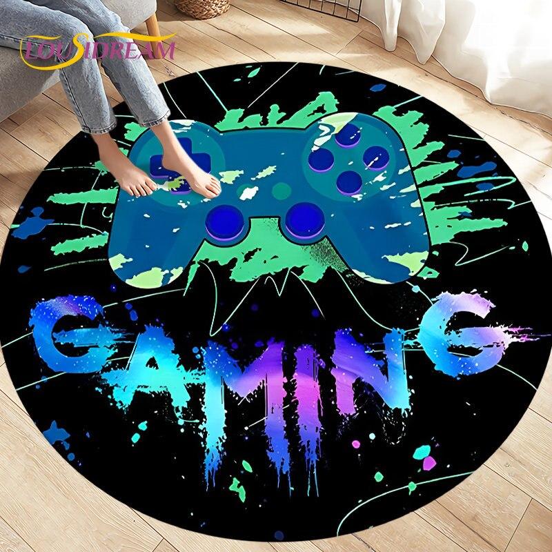 Cartoon Gamer Game Controler Area Koberec,Koberec s kulatým kobercem do obývacího pokoje Ložnice Dekorace,Děti si hrají plazící se protiskluzová podložka na podlahu