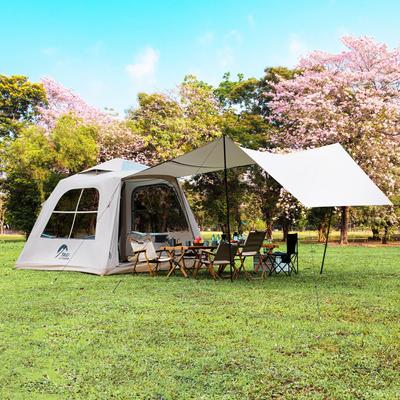 Nafukovací stan TAILI Dome pro 4 osoby, kempingový, turistický, rozšířený, velký, zahrnuje úložný prostor, snadno se instaluje, zdarma, béžový, stan, kupole, pumpa, stříška,