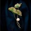 Moonlit Lotus Pond Chinese-style Enamel Painted Brooch, High-end Women's Niche Design Sense Lotus Brooch and Brooch