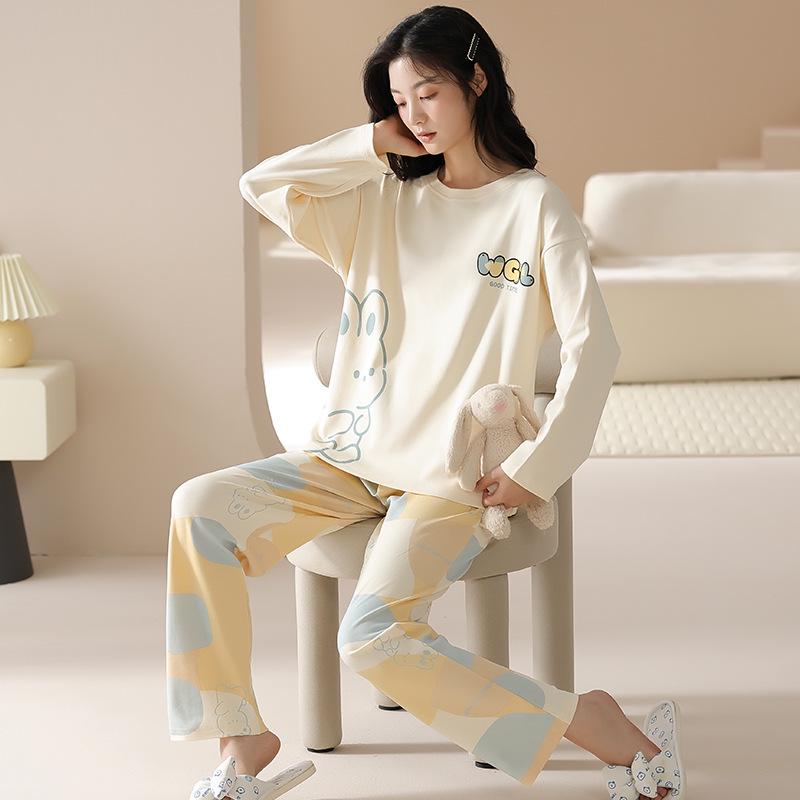 Spring & Autumn Cotton Long Sleeve Couple s Pajamas - Casual, Stylish Loungewear for Men & Women M