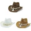 New Hollow Cowboy Straw Hat Large Brim Seashell Beach Sun Hat Big Head Circumference Bohemian Hat Sunshade