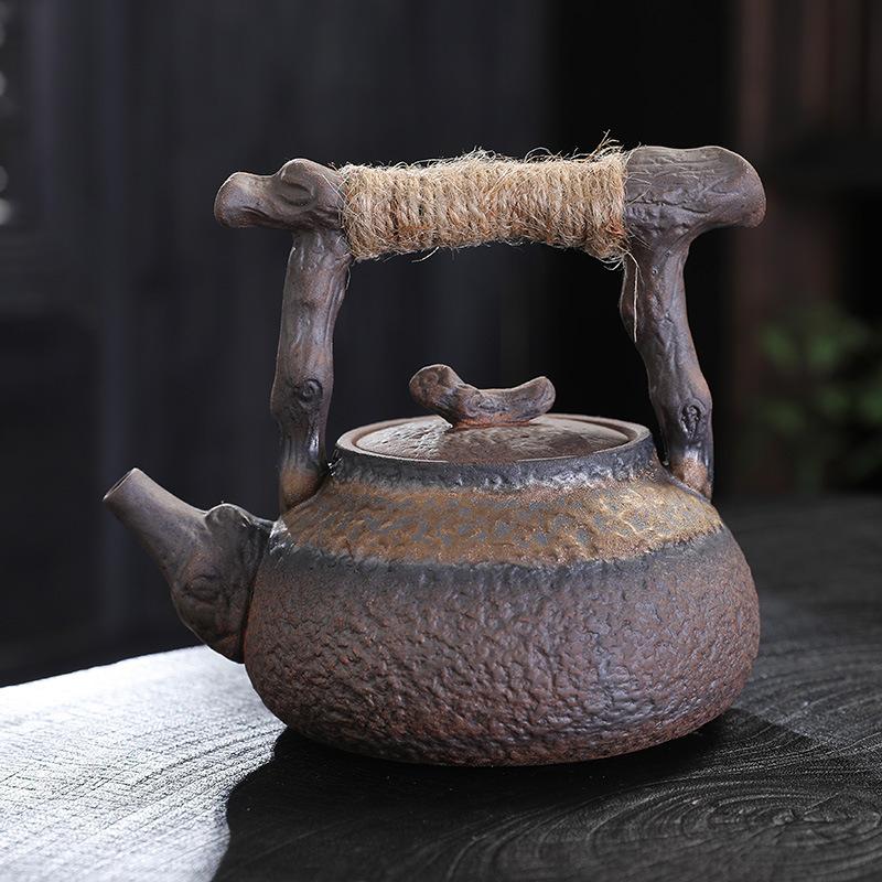 Coarse Pottery Gilt Iron Glaze Side Handle Pot Single Pot Brewing Teapot Teacup Retro Firewood Burning Kung Fu Tea Set