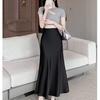 Women's High Waist Satin A-Line Skirt Elegant Mermaid Long Skirt Office Commute Summer Wear