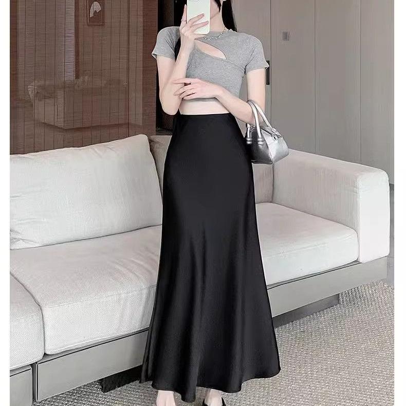 Women's High Waist Satin A-Line Skirt Elegant Mermaid Long Skirt Office Commute Summer Wear