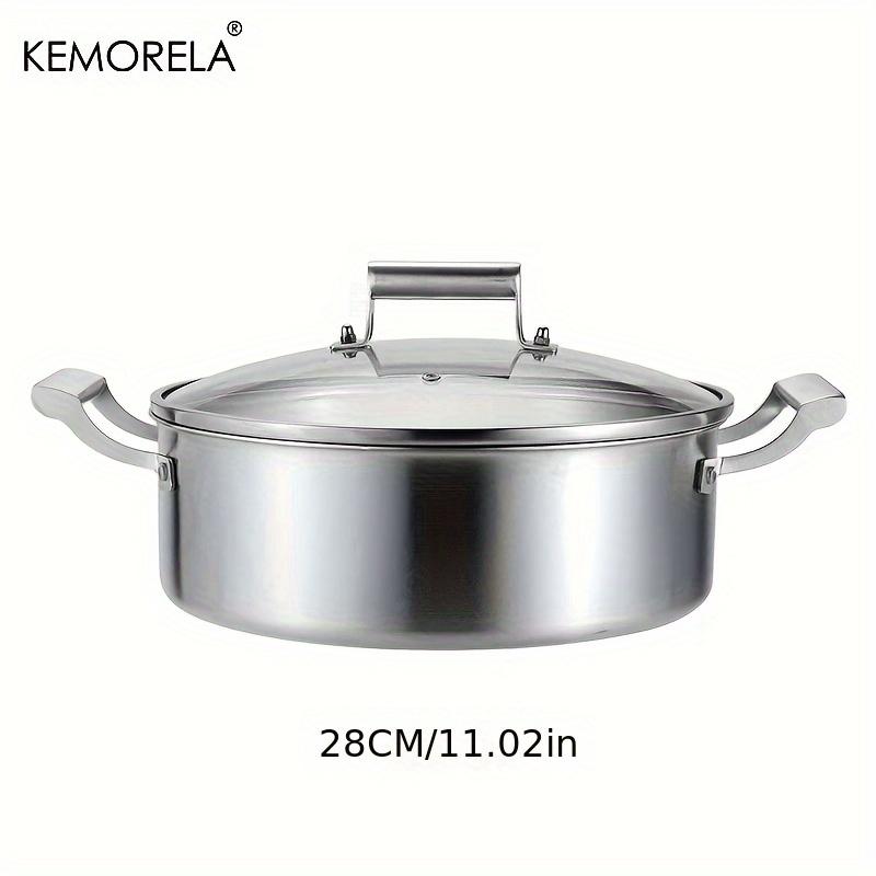 

KEMORELA 304 Stainless Steel Hot Pot - German Five-Layer Steel European Style Double Handle Soup Pot with Glass Lid, for Home