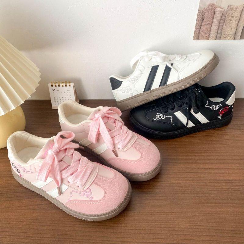 2026 Spring Women's White Casual Shoes with Cat Design - Retro Campus Style