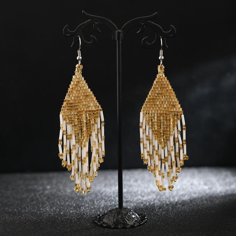 

Popular niche design rhombus gold fringed earrings women s personality temperament long bohemian tide earrings
