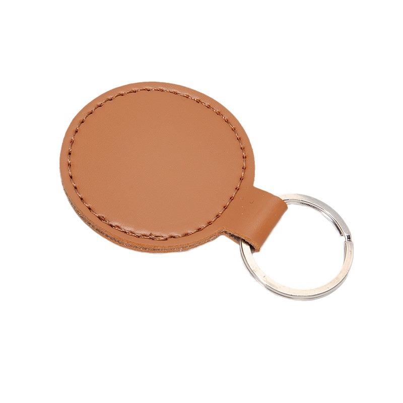 Vintage PU Leather Round Keychain Pendant - Stylish Car and Bag Accessory